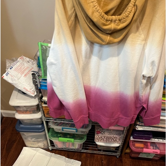 Tan/White/pink striped thin hoodie - Picture 2 of 3